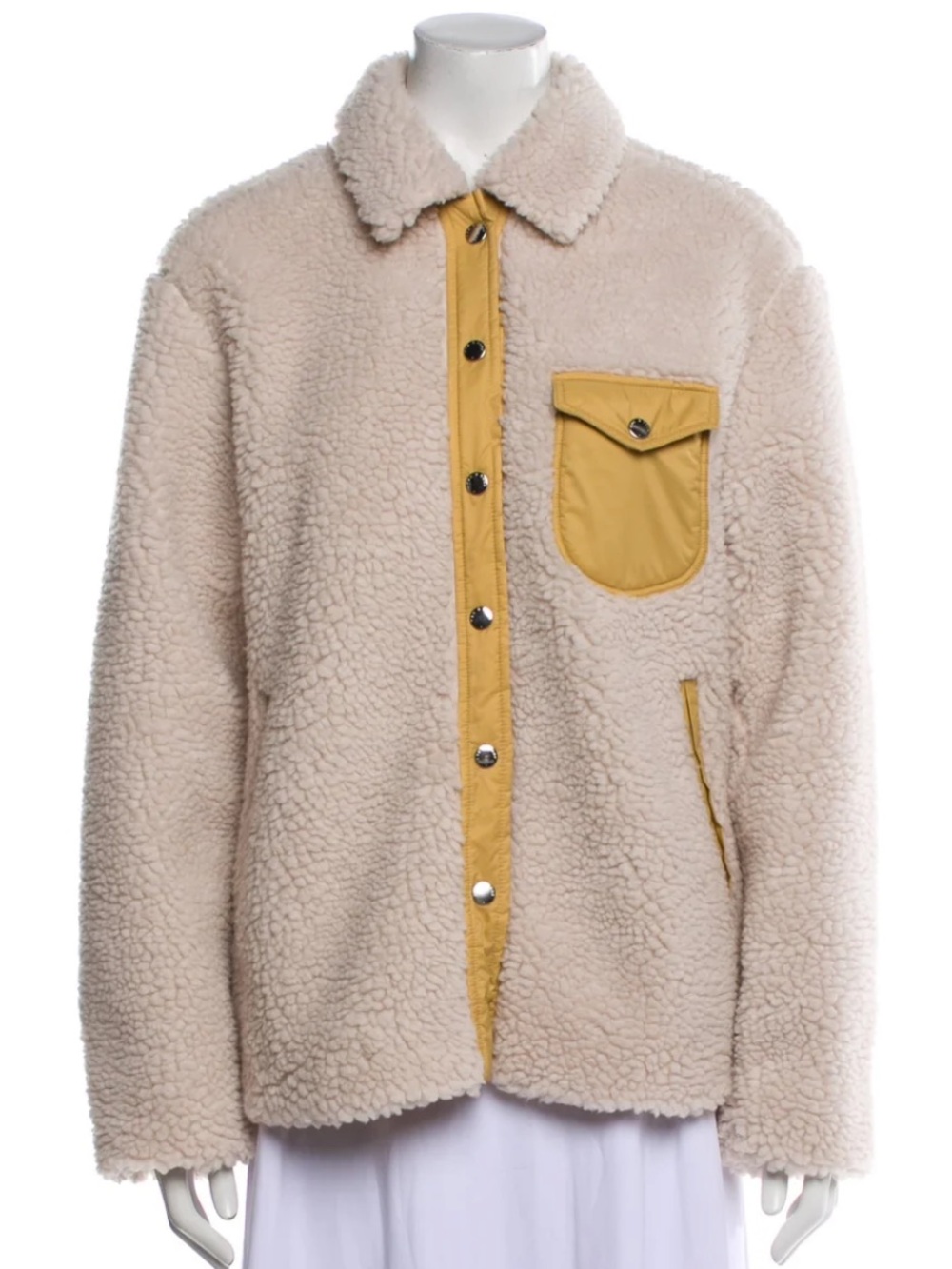 rag & bone Cream Sherpa Jacket with Mustard Trim